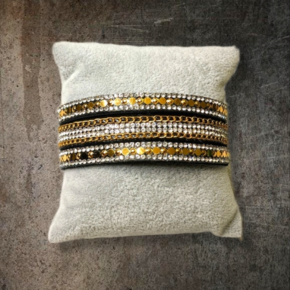 A22 Silver Gold Black Rhinestone Crystal Bracelet Adjustable Super Sparkly A22 - Picture 8 of 16